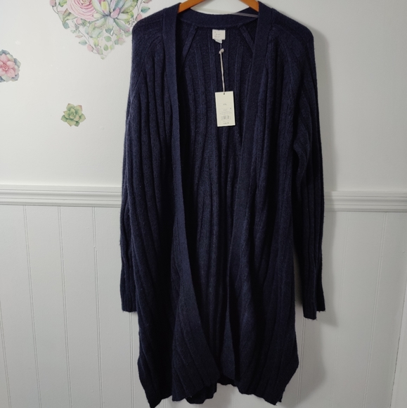 a new day Sweaters - a new day Cardigan Sweater Open Front Plus Women's Navy Long Sleeve